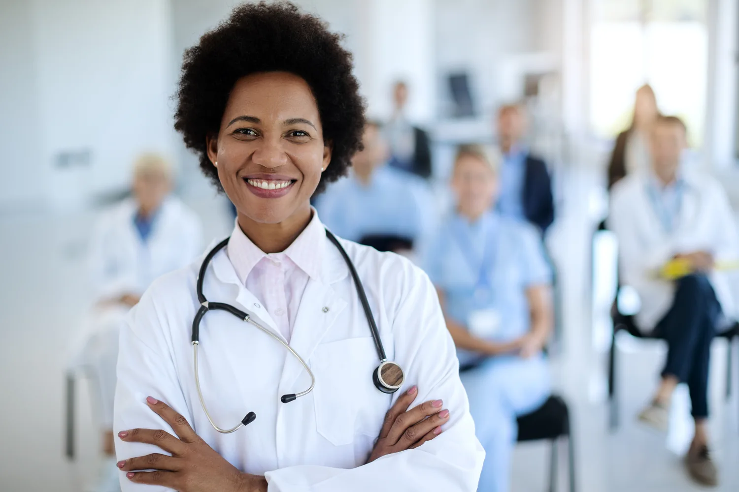 Doctor with her healthcare colleagues in a hospital